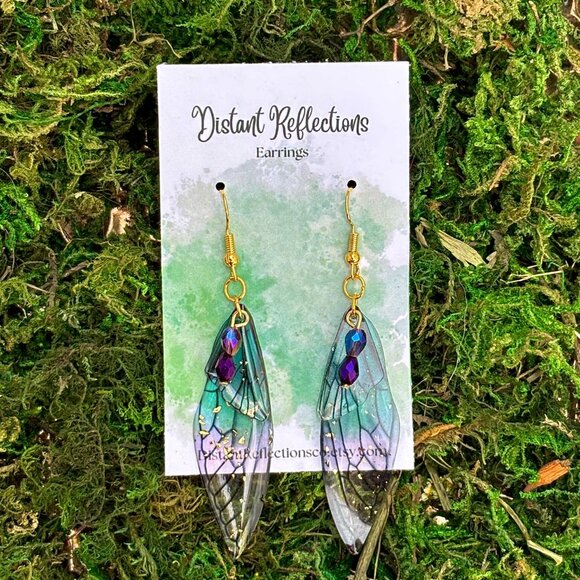 Blue & Purple Butterfly Wing Dangle Earrings - Picture 1 of 3